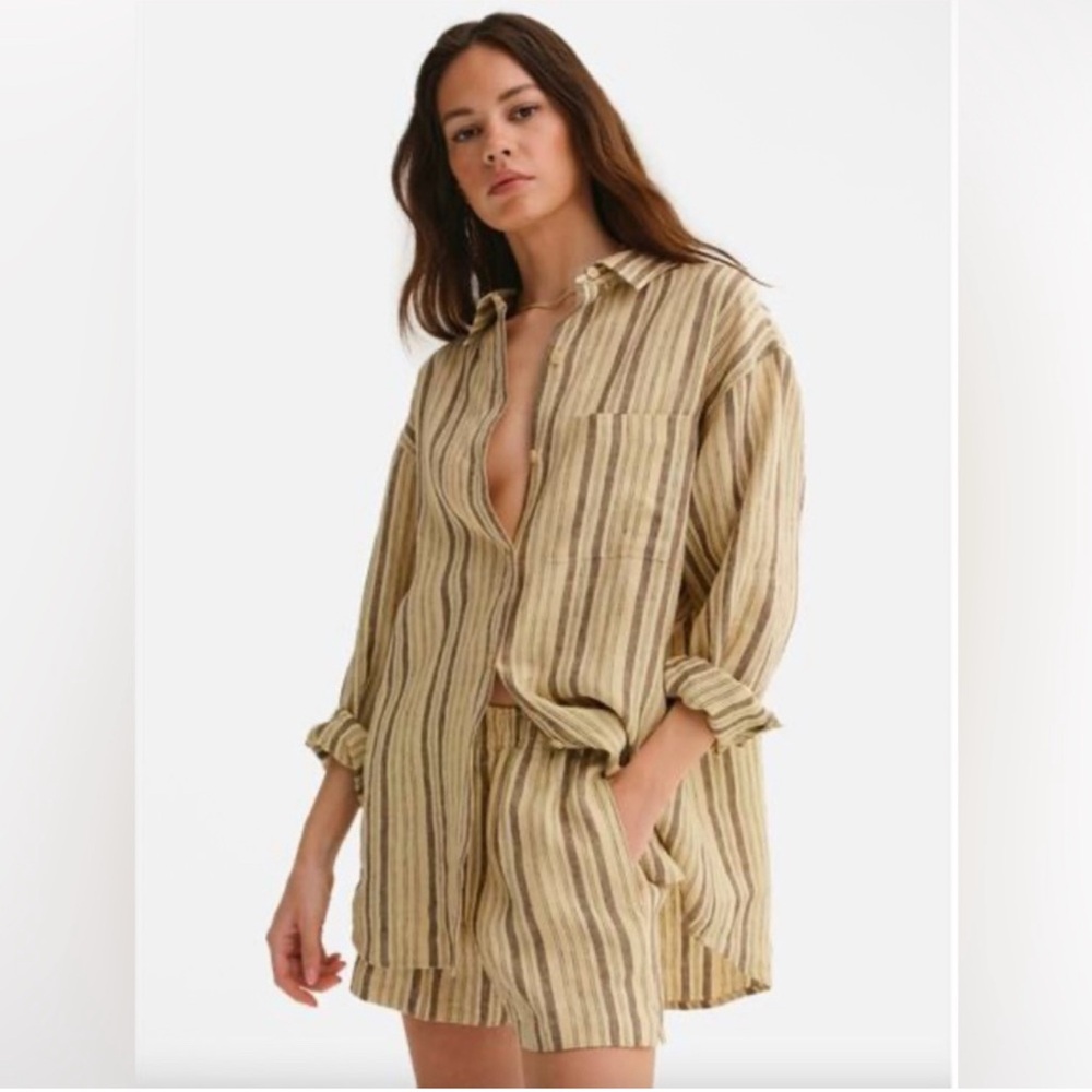 MATE the Label Striped Button Down Oversized Shirt - Beige and Brown NWT